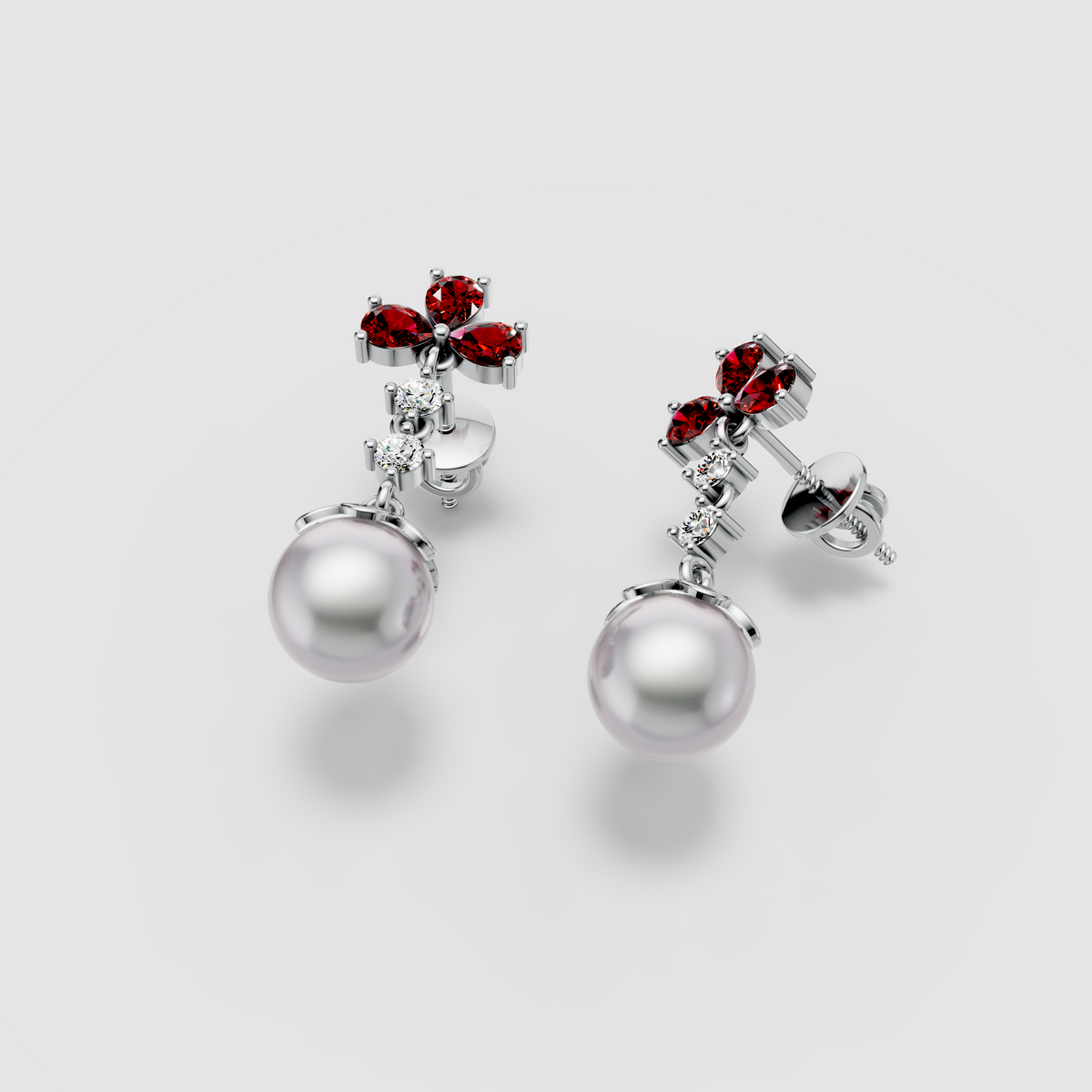 Betty - 18K Gold Pear Garnet, Moissanite & Natural Pearl Dangle Earrings" (Stylish & Direct