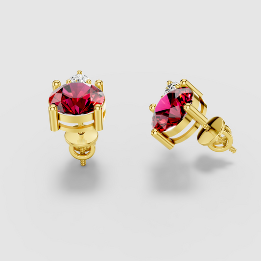 Karen - Solid 18K Gold Red Spinel & Solitaire Moissanite Stud Earrings"