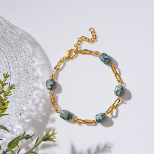 Gold 18K Handcrafted Bracelet with Sea Color Stone for Women (BRA0219)
