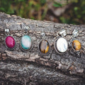 Pack of 5 Natural Colorful Stone Silver (Quality 925) Pendant Oval Cut (PEN0116)