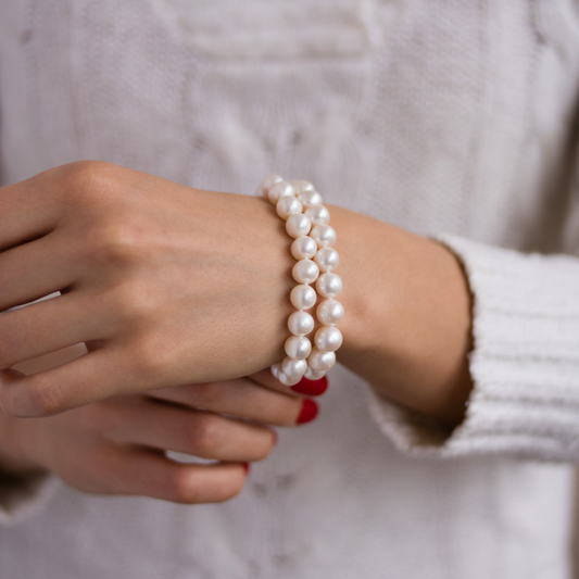 White Natural Color Beads Premium Bracelet for Men & Women (BRA023)