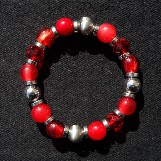 Red and Silver Color Beads Premium Bracelet for Men & Women (BRA024)