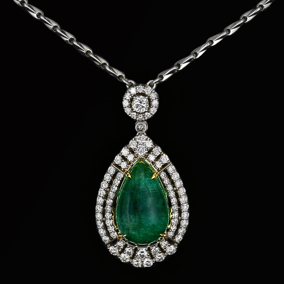 Green Tourmaline White Zarcone Silver 925 Pendant Pear Cut (PEN0120)