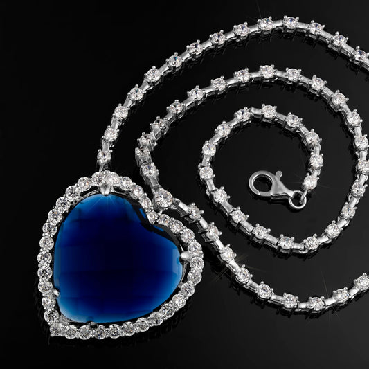Blue Syntatic Stone White Zarcone Silver 925 Heart Pendant (PEN0121)
