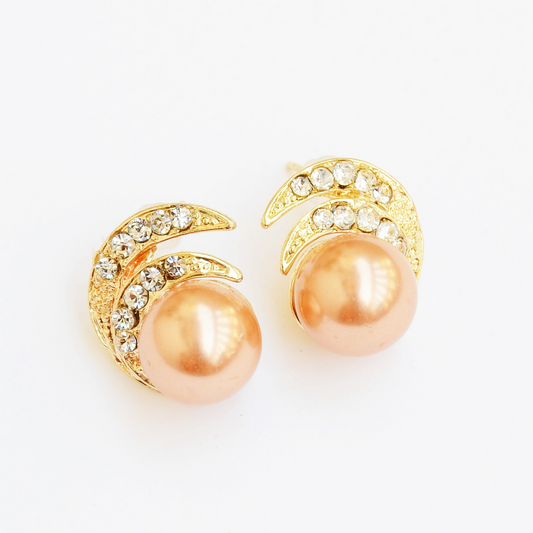 Natural Golden Pearl In 18K Yellow Gold Earrings with Moissanite (EAR0800)