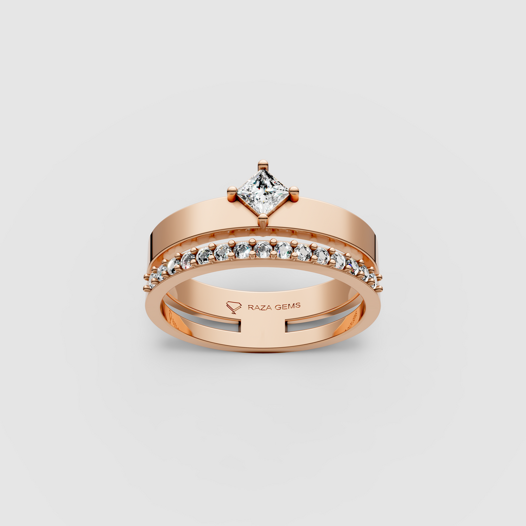 Isabella – 18K Gold Princess Cut Moissanite Elegant Stacking-Style Ring