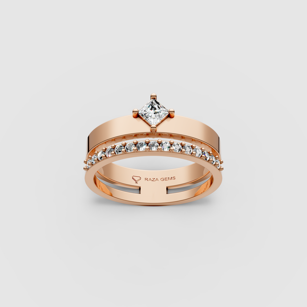 Isabella – 18K Gold Princess Cut Moissanite Elegant Stacking-Style Ring