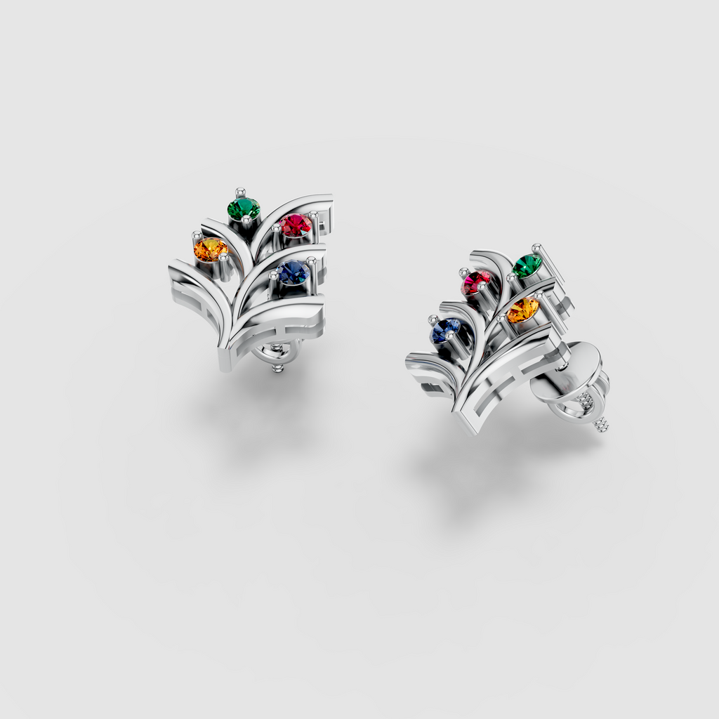 Margaret - Solid 18K Gold Multi-Color Gemstone Foliage Earrings" (Luxurious & Catchy)