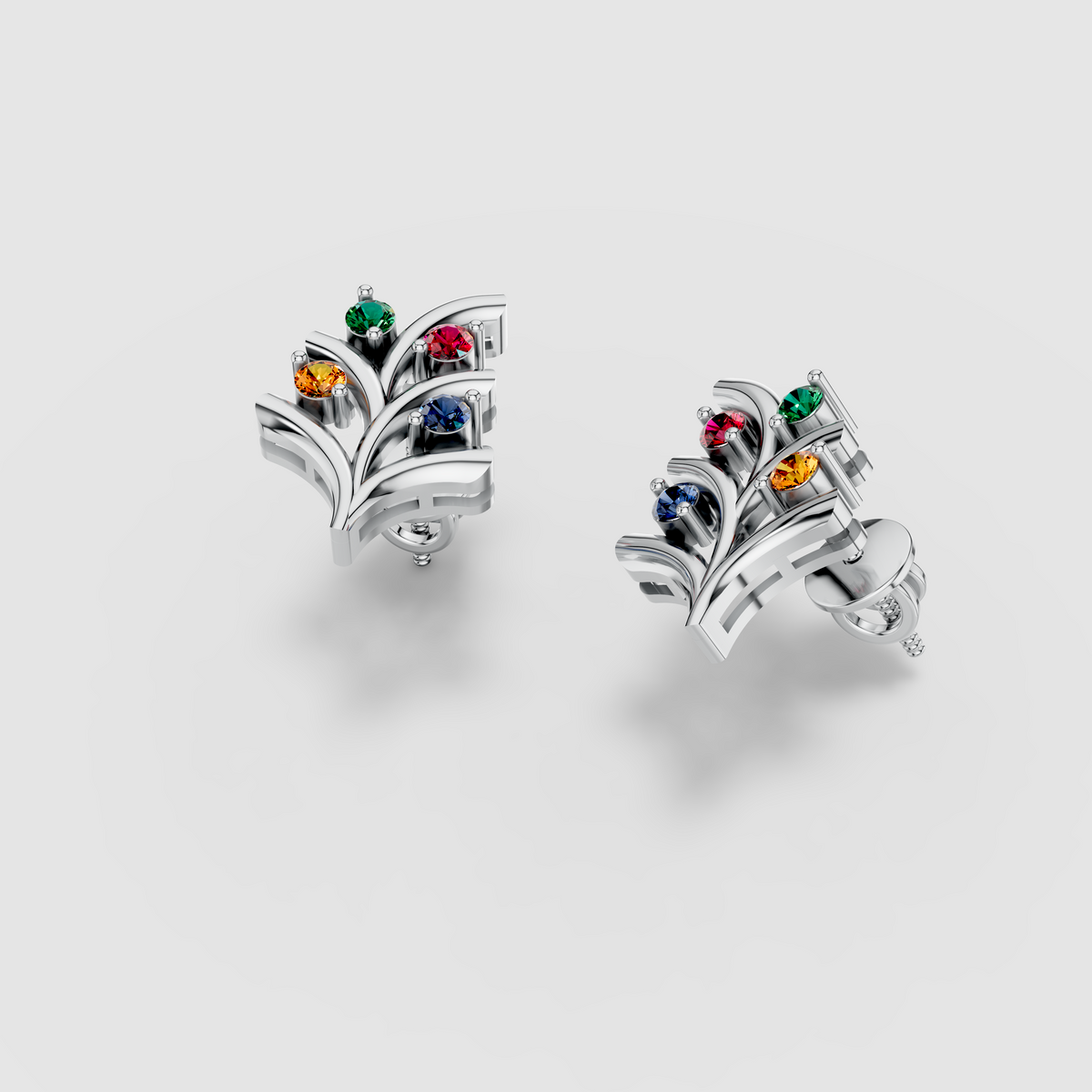 Margaret - Solid 18K Gold Multi-Color Gemstone Foliage Earrings" (Luxurious & Catchy)