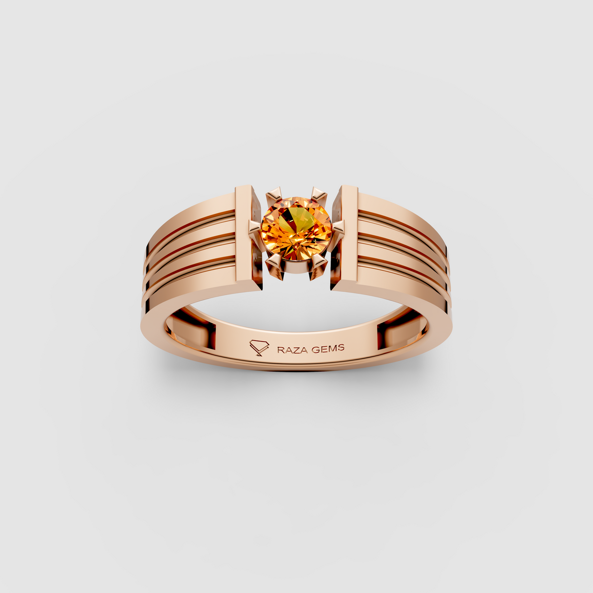 Maryam – 18K Solid Gold Orange Spinel Modern Four-Prong Band