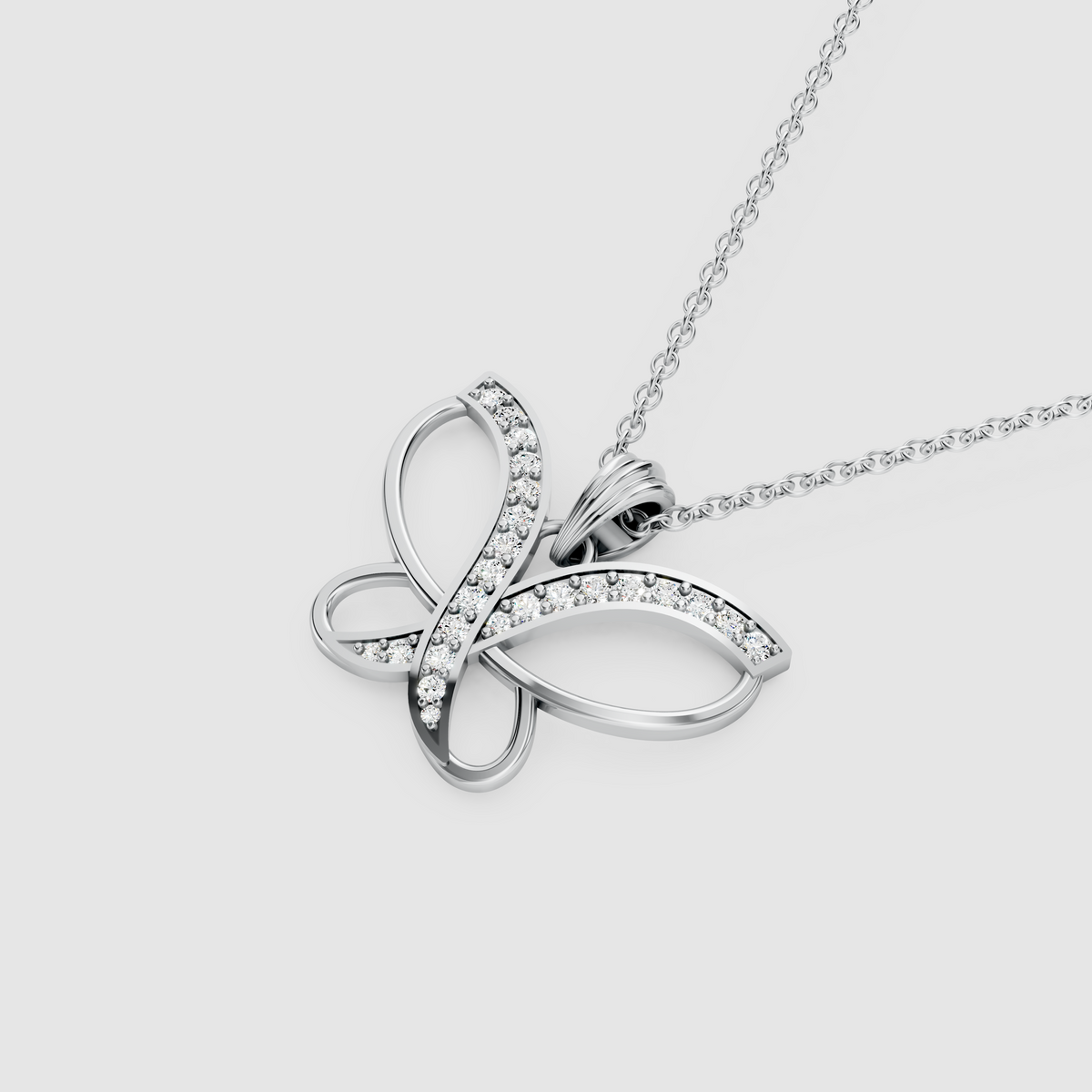 Freya – Openwork Butterfly Pendant with Pave Moissanite Ribbon in 18KT Gold