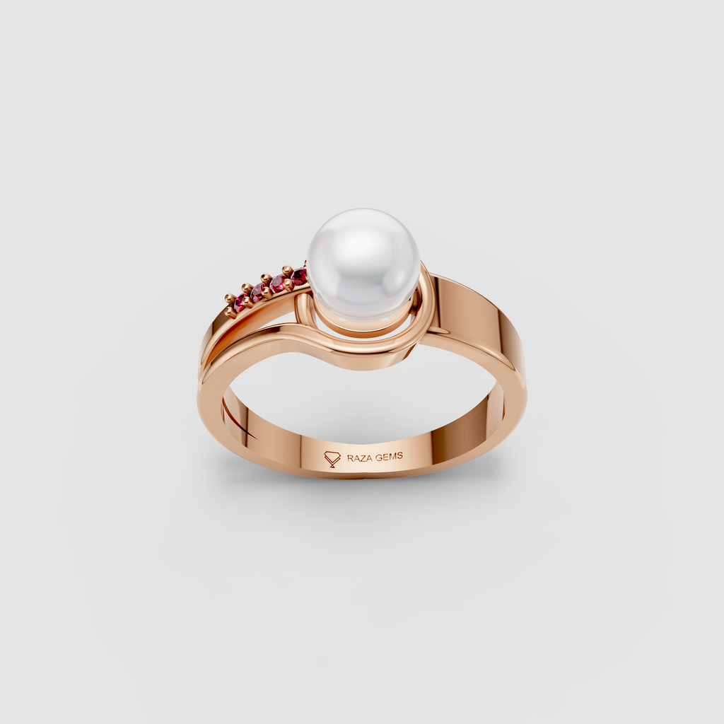 Lyra – 18K Gold Natural Pearl & Ruby Accent Bypass Ring