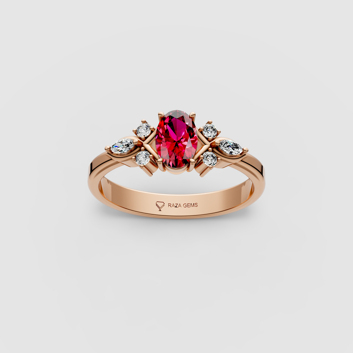 Vintage – Inspired Oval Ruby & Moissanite Statement Ring in 18K Gold