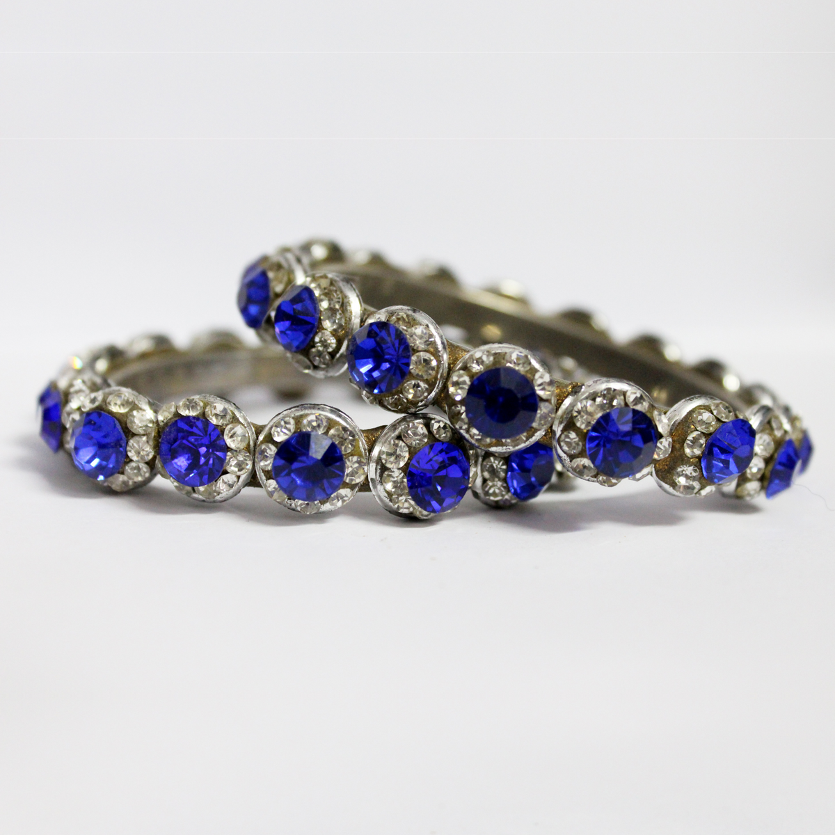 Natural Blue Sapphire Gemstones Set of Two Silver Bangles for Women (BAN1013)