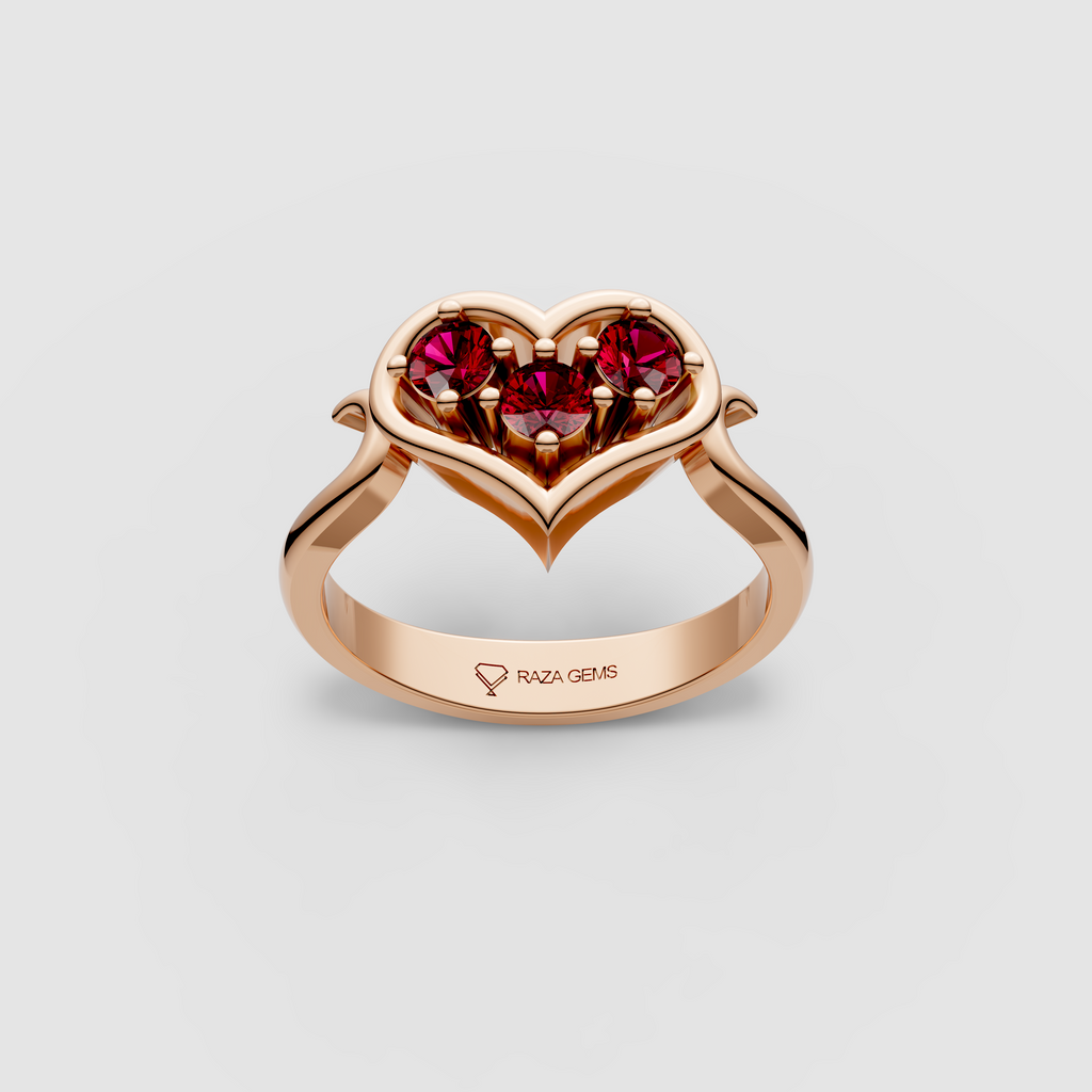 Valentina - Heart Shaped Frame Ruby Ring | 18K Yellow, White & Rose Gold