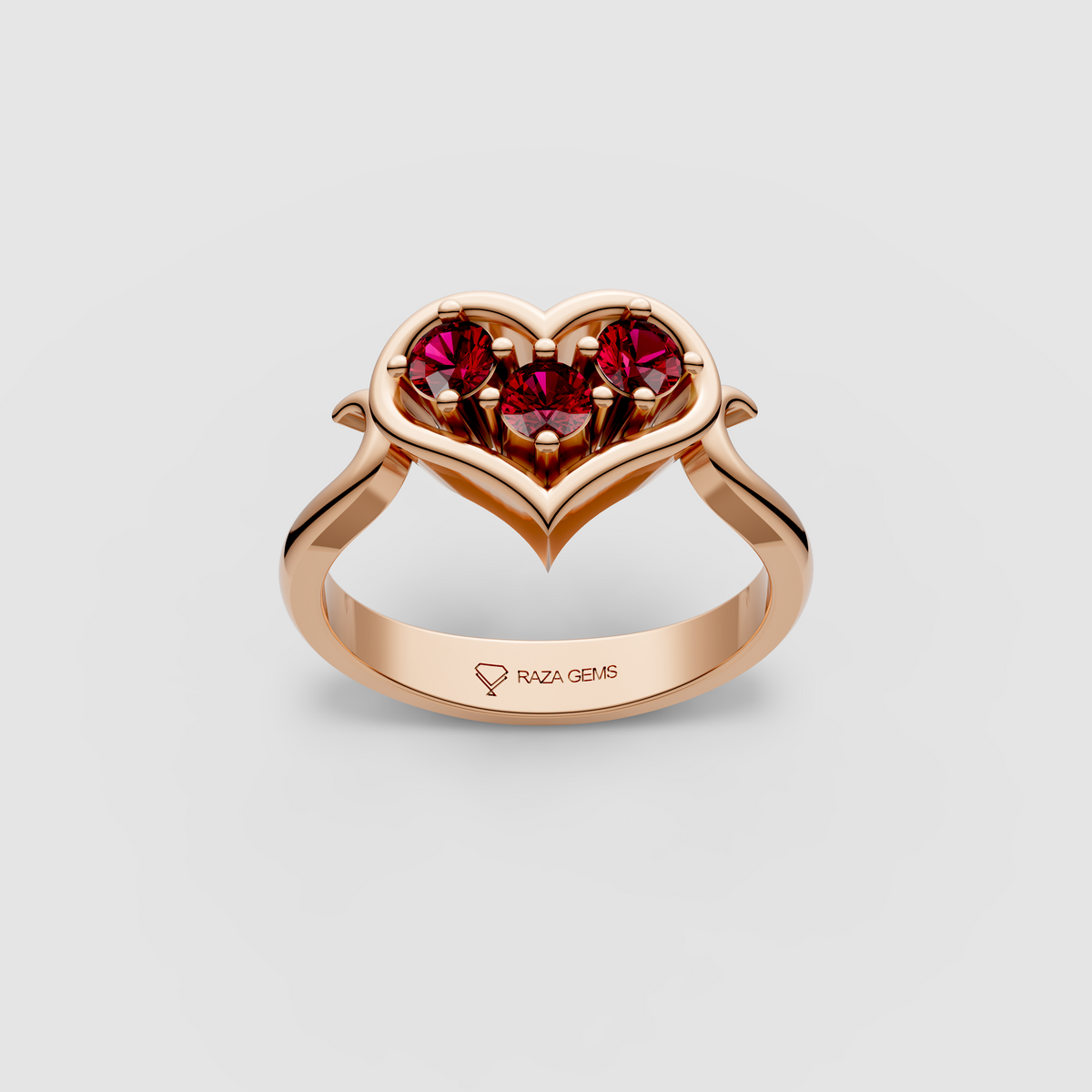Valentina - Heart Shaped Frame Ruby Ring | 18K Yellow, White & Rose Gold