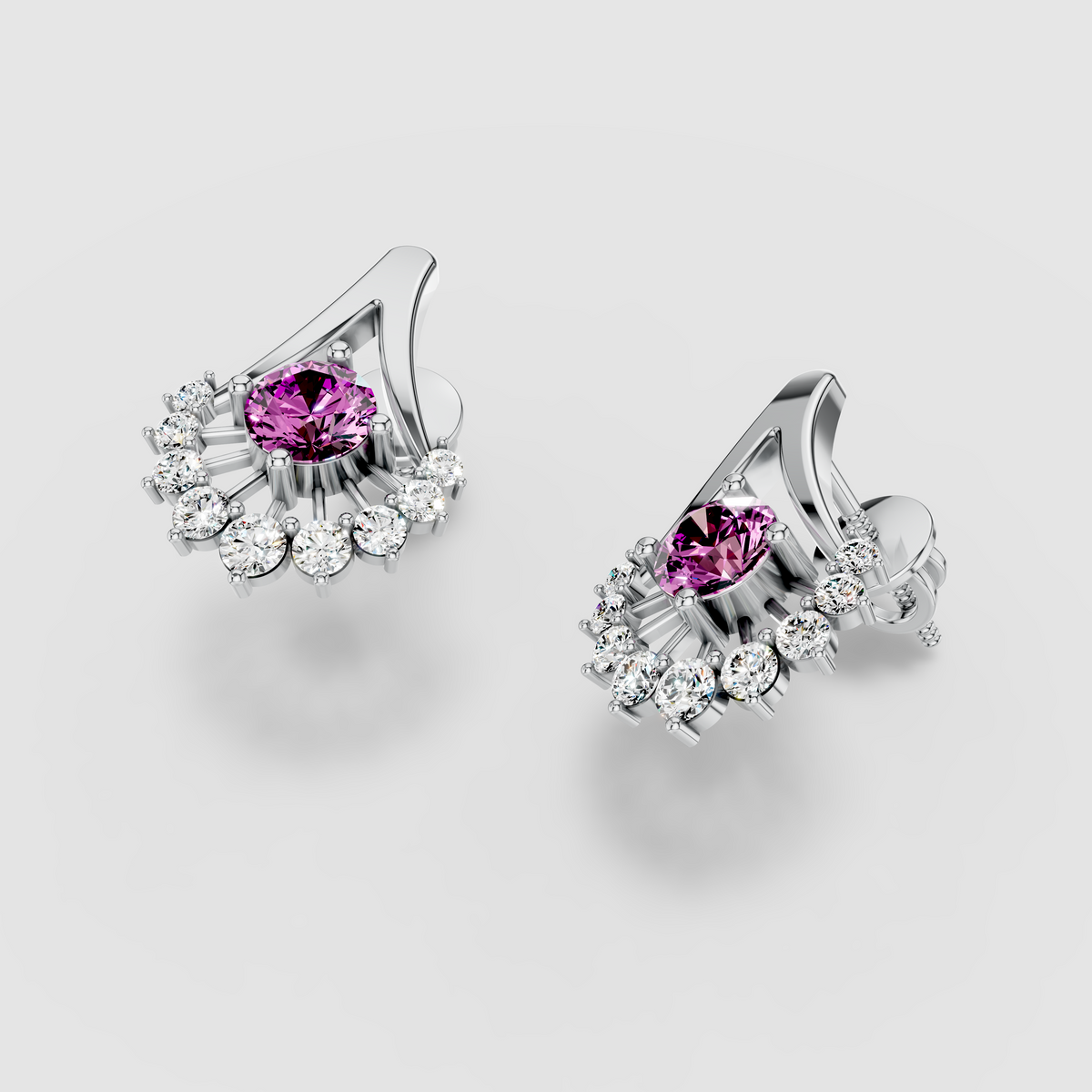 Olivia - 18K Gold Round Pink Spinel & Moissanite Halo Earrings"