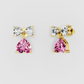 Cynthia - Solid 18K Gold Heart-Cut Pink Sapphire & Moissanite Dangle Earrings"