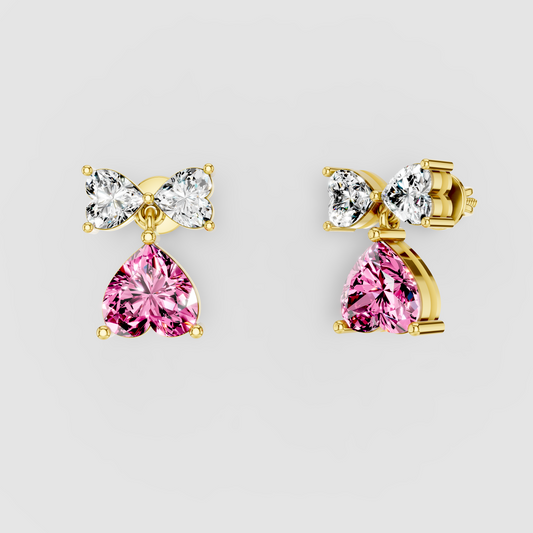 Cynthia - Solid 18K Gold Heart-Cut Pink Sapphire & Moissanite Dangle Earrings"