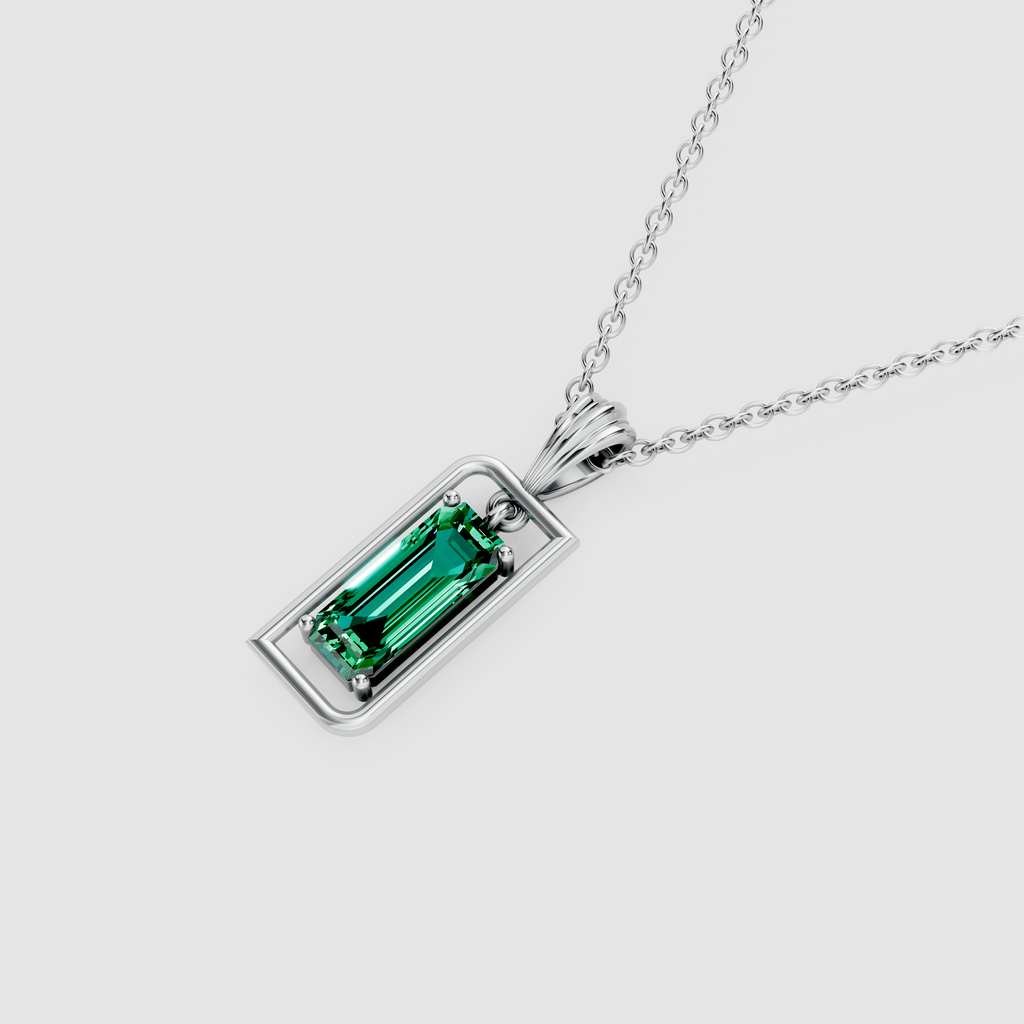 18K Gold Geometric Emerald Cut Emerald Pendant Charm
