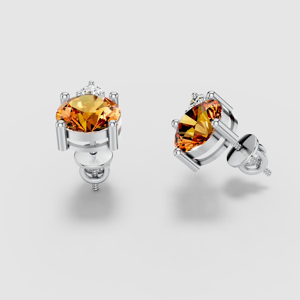 Lisa - Solid 18K Gold Citrine & Solitaire Moissanite Stud Earrings"