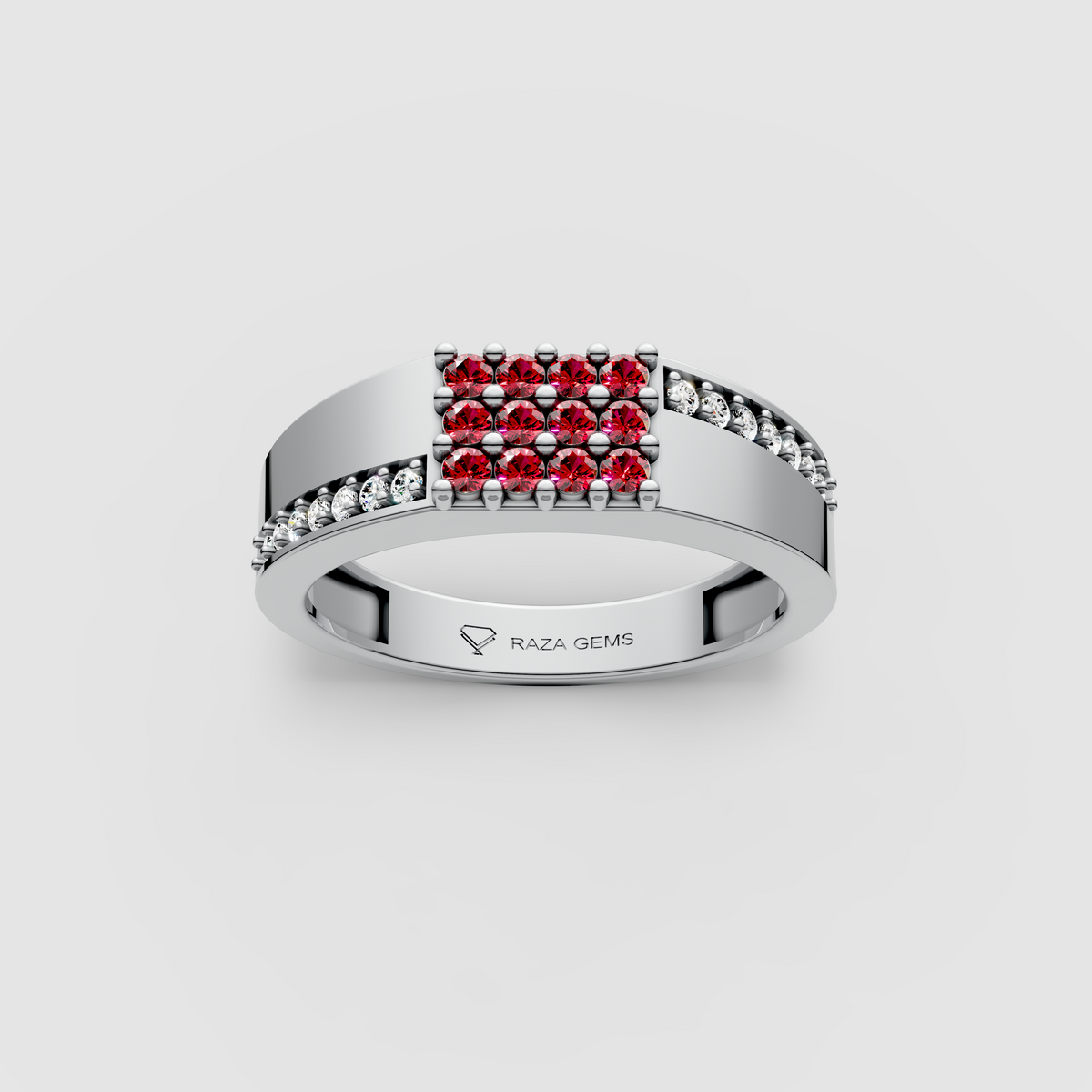 Bella – 18K Solid Gold Pave Ruby & Natural Moissanite Band Ring