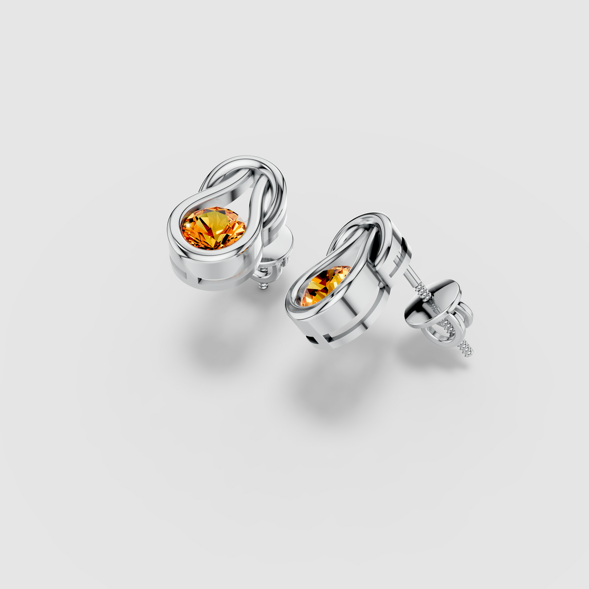 Elizabeth - Solid 18K Gold Round Citrine Swirl Statement Earrings"