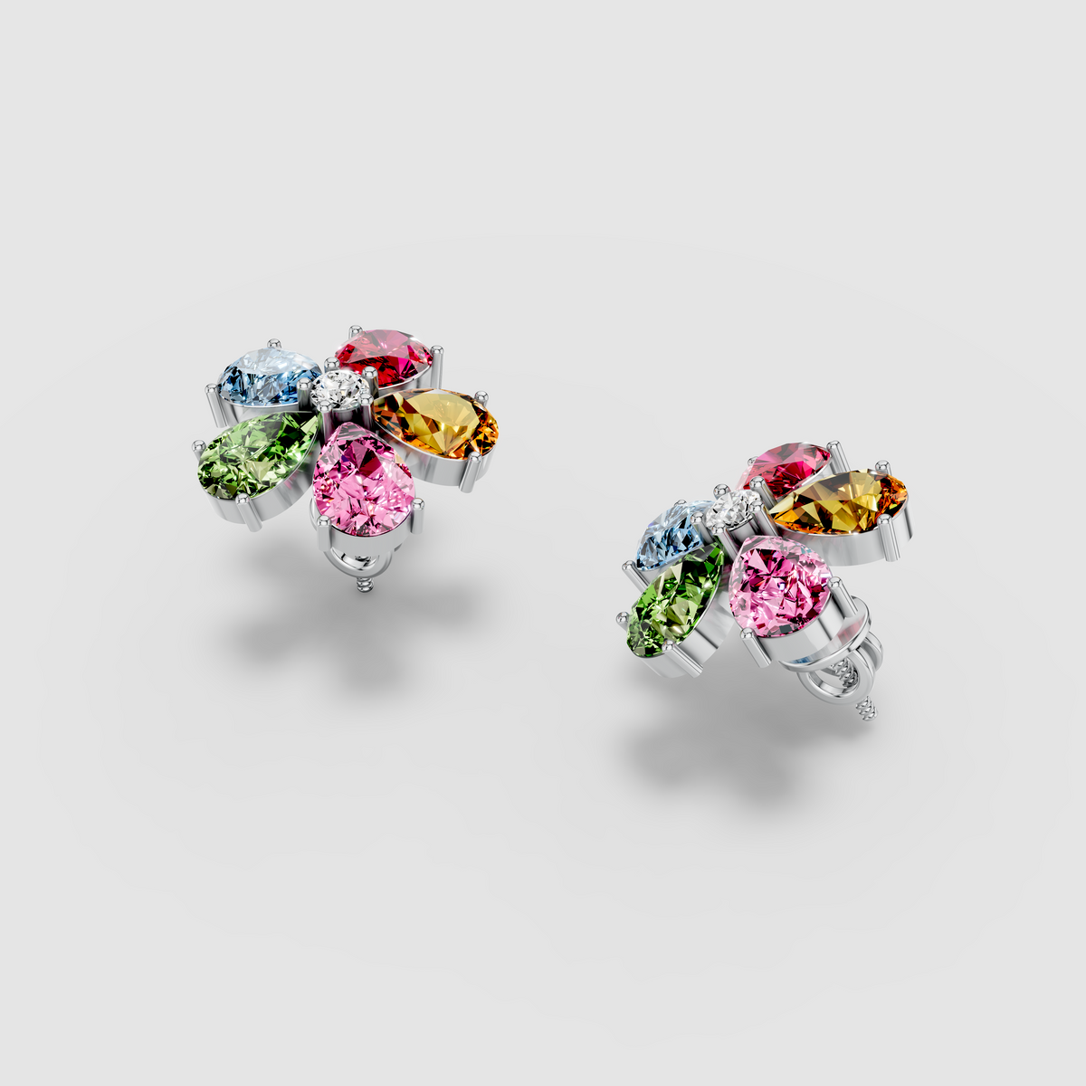 Emily - Solid 18K Gold Multi-Color Gemstone Blossom Stud Earrings