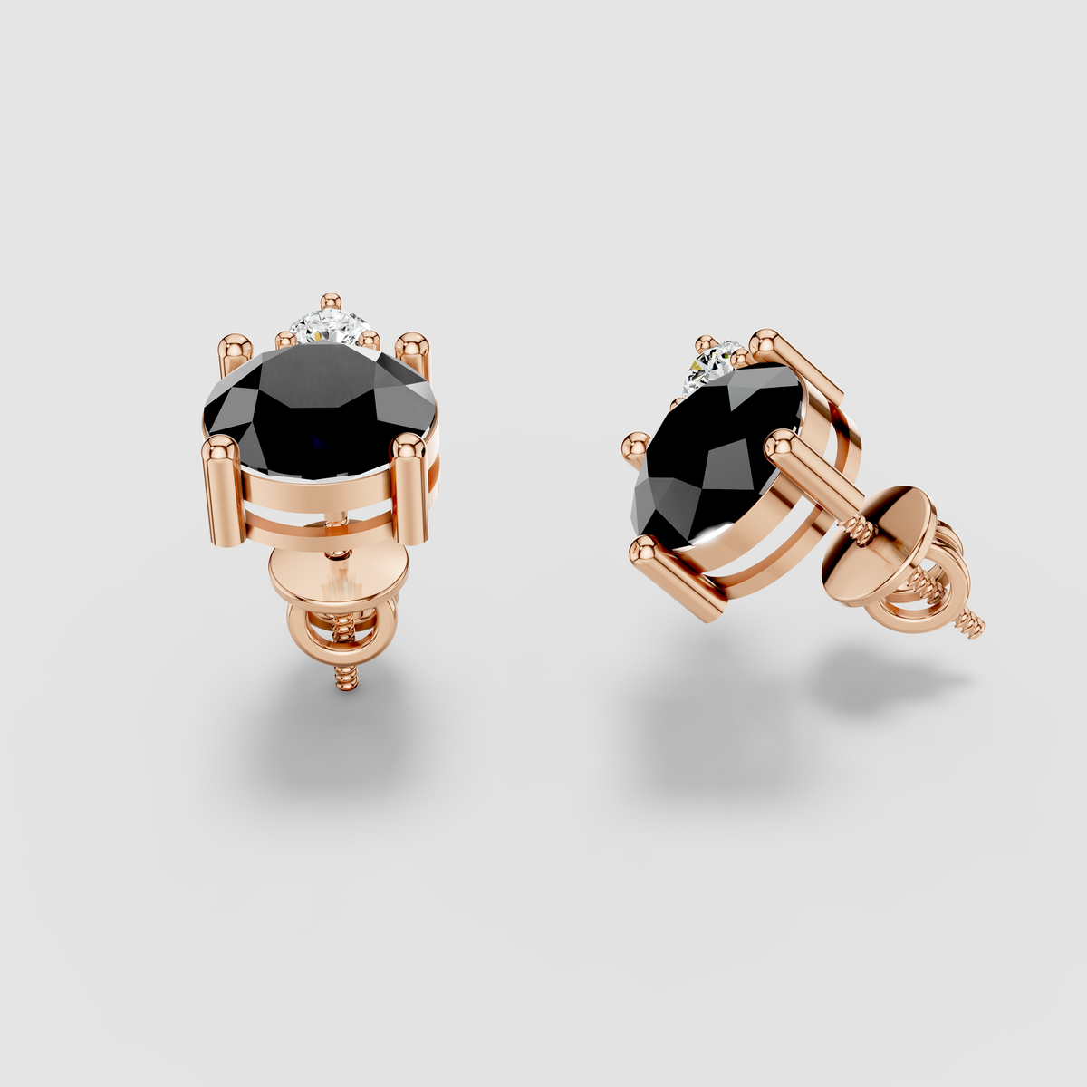 Nancy - Solid 18K Gold Black Spinel & Solitaire Moissanite Stud Earrings"