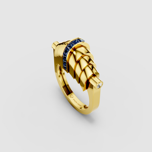 Catherine - Solid 18K Gold Fluted Band with Blue Sapphire Channel"