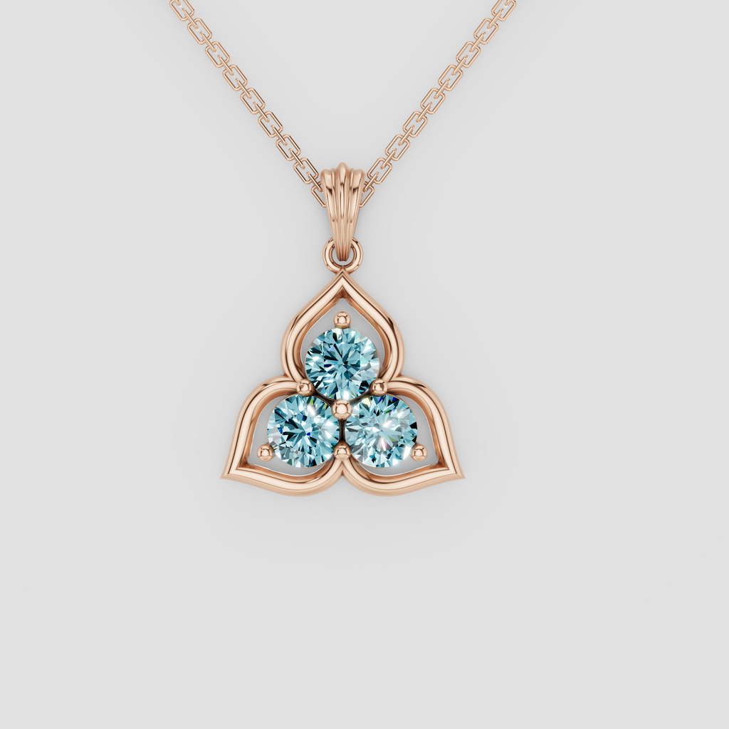 Caelia – Three-Stone Sky Blue Topaz Floral Motif Pendant in 18KT Gold