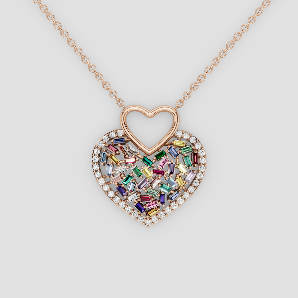 Aria – Natural Rainbow Gemstone Mosaic Heart Pendant in 18KT Gold
