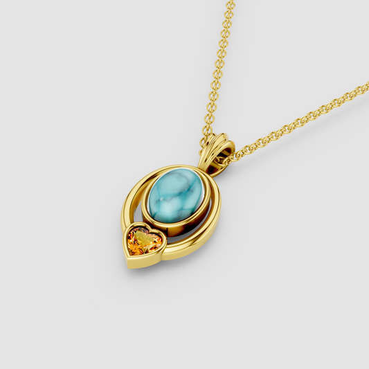Kimberly - 18K Gold Oval Turquoise & Heart Citrine Statement Pendant (Pendant Only)"