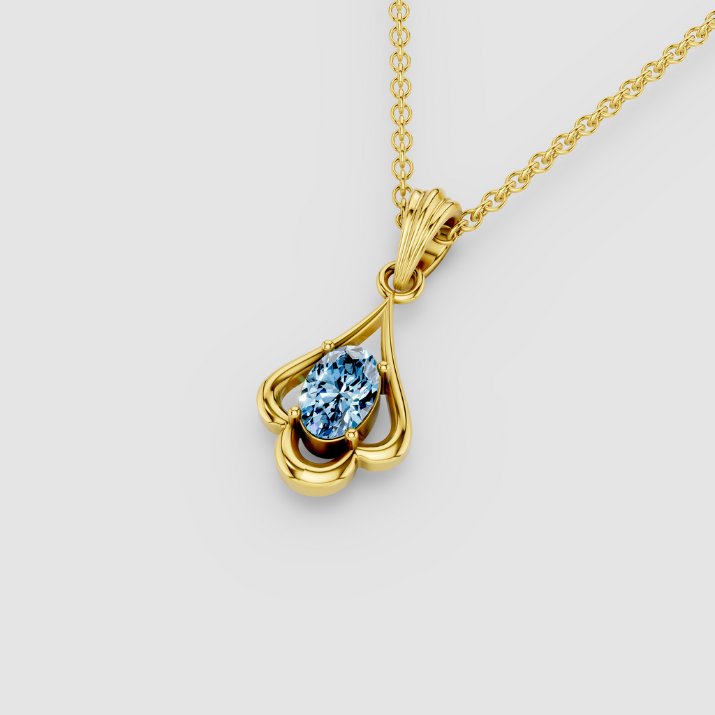 Shirley - Solid 18K Gold Oval Aquamarine Sculptural Drop Pendant"