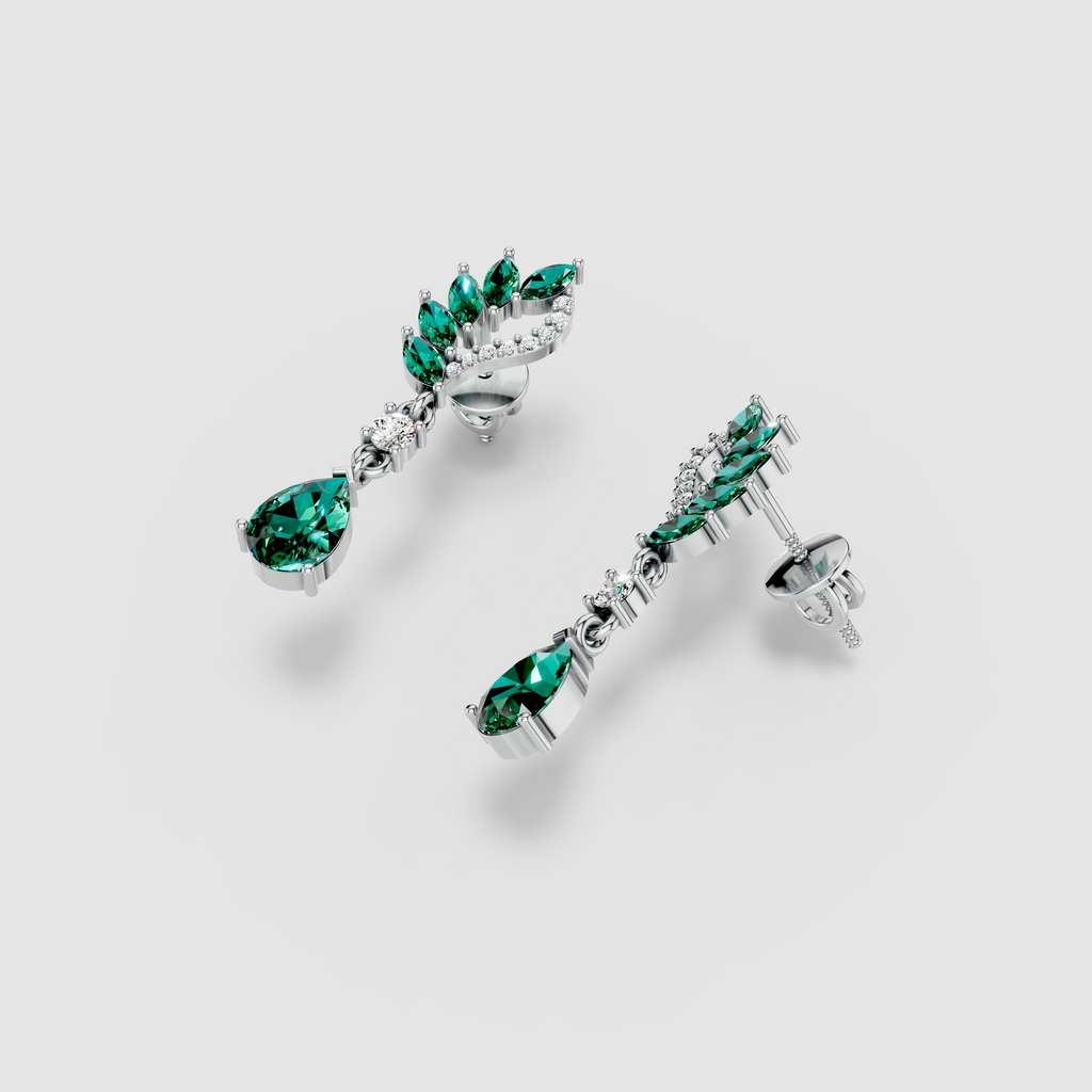 Angela - 18K Gold Marquise & Pear Emerald with Moissanite Earrings