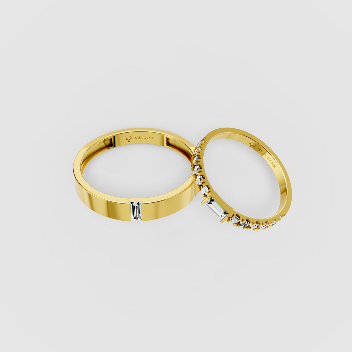 Maisie – Minimalist Baguette Moissanite Couple Band Set in 18KT Gold