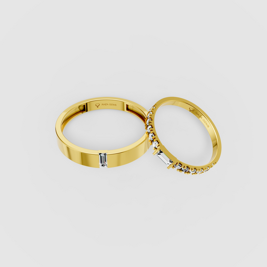 Maisie – Minimalist Baguette Moissanite Couple Band Set in 18KT Gold