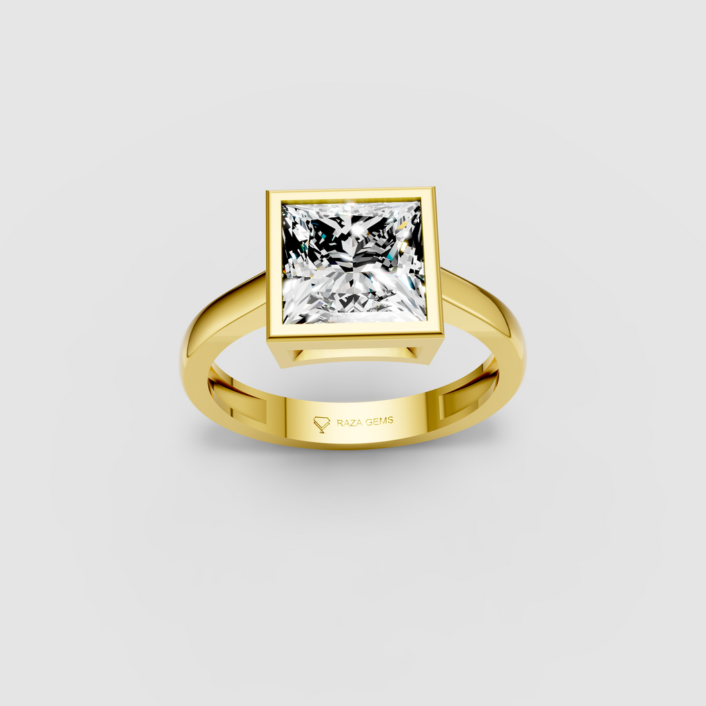 Phoebe – Princess Cut Moissanite Bezel-Set Engagement Ring in 18KT Gold