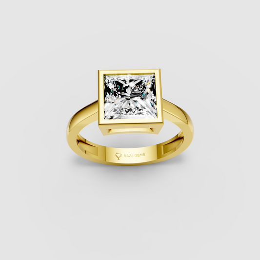 Phoebe – Princess Cut Moissanite Bezel-Set Engagement Ring in 18KT Gold