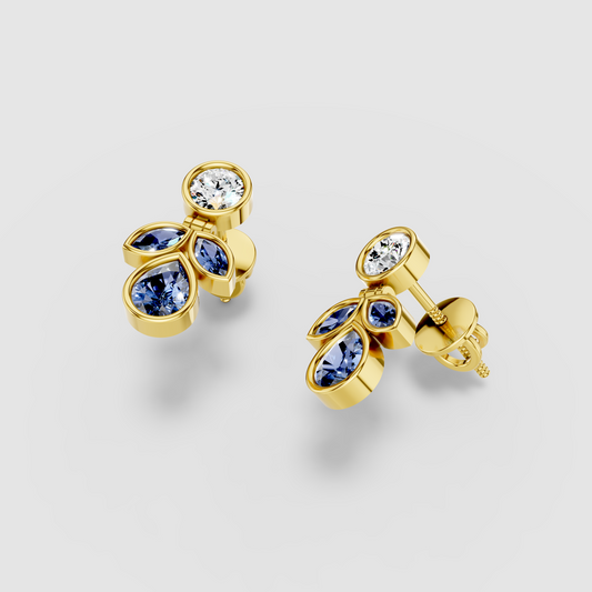 Melissa - Solid 18K Gold Blue Sapphire & Moissanite Bezel Dangle Earrings"