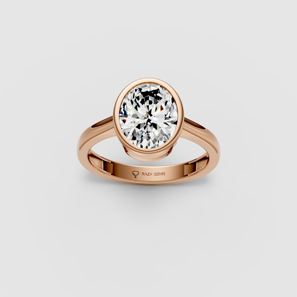 Modern Horizon – Oval Moissanite Bezel-Set Engagement Ring in 18KT Gold