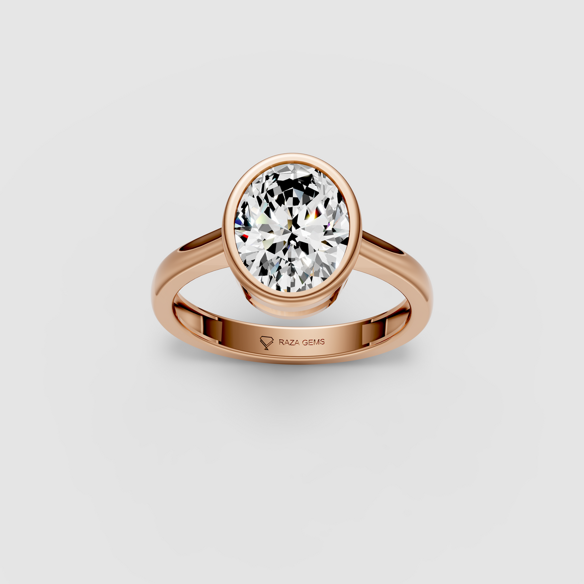 Modern Horizon – Oval Moissanite Bezel-Set Engagement Ring in 18KT Gold