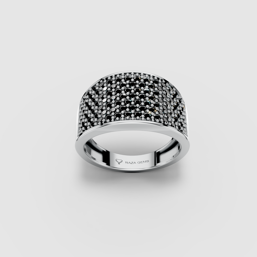 Isabella - Solid 18K Gold Honeycomb Black Zircon Band Ring