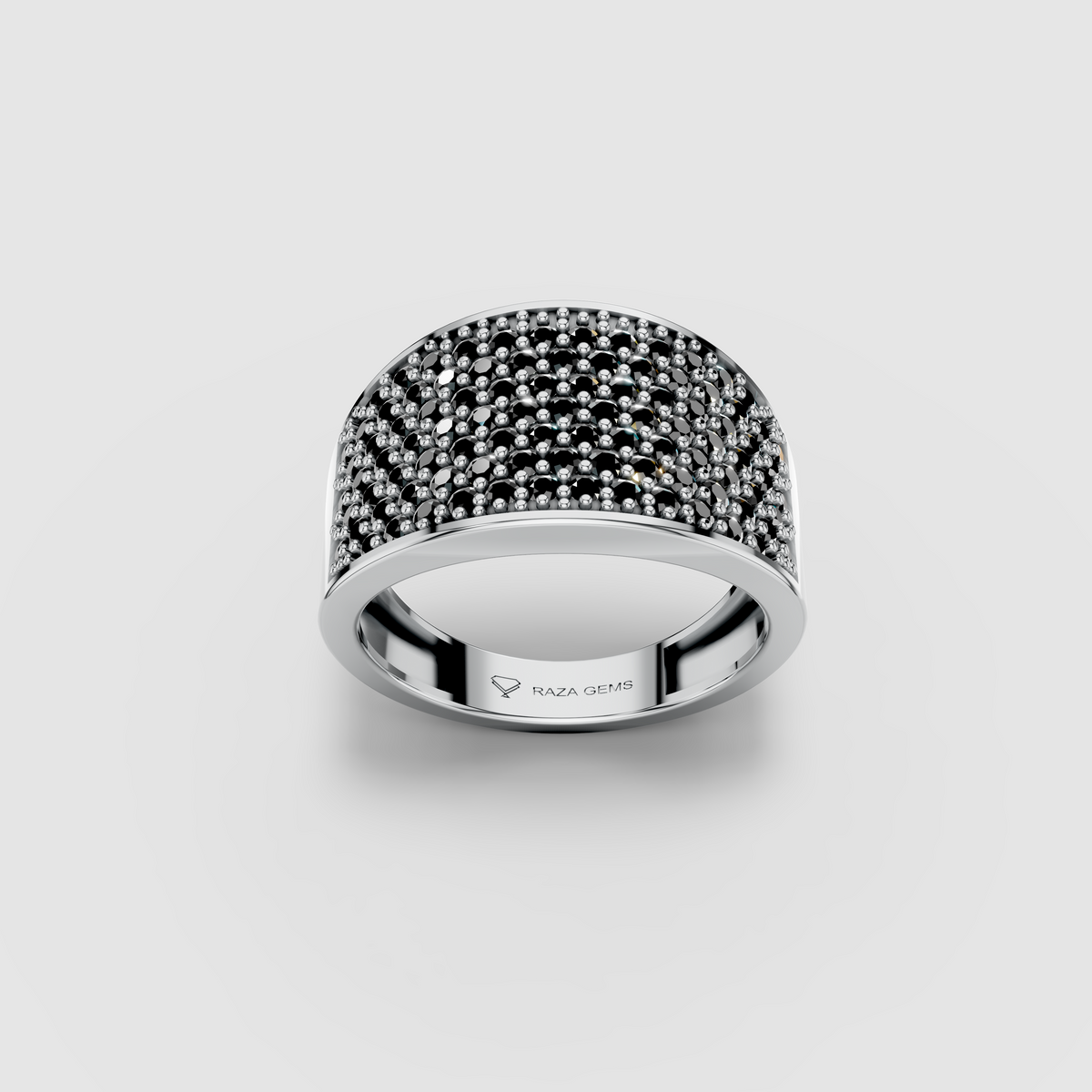 Isabella - Solid 18K Gold Honeycomb Black Zircon Band Ring
