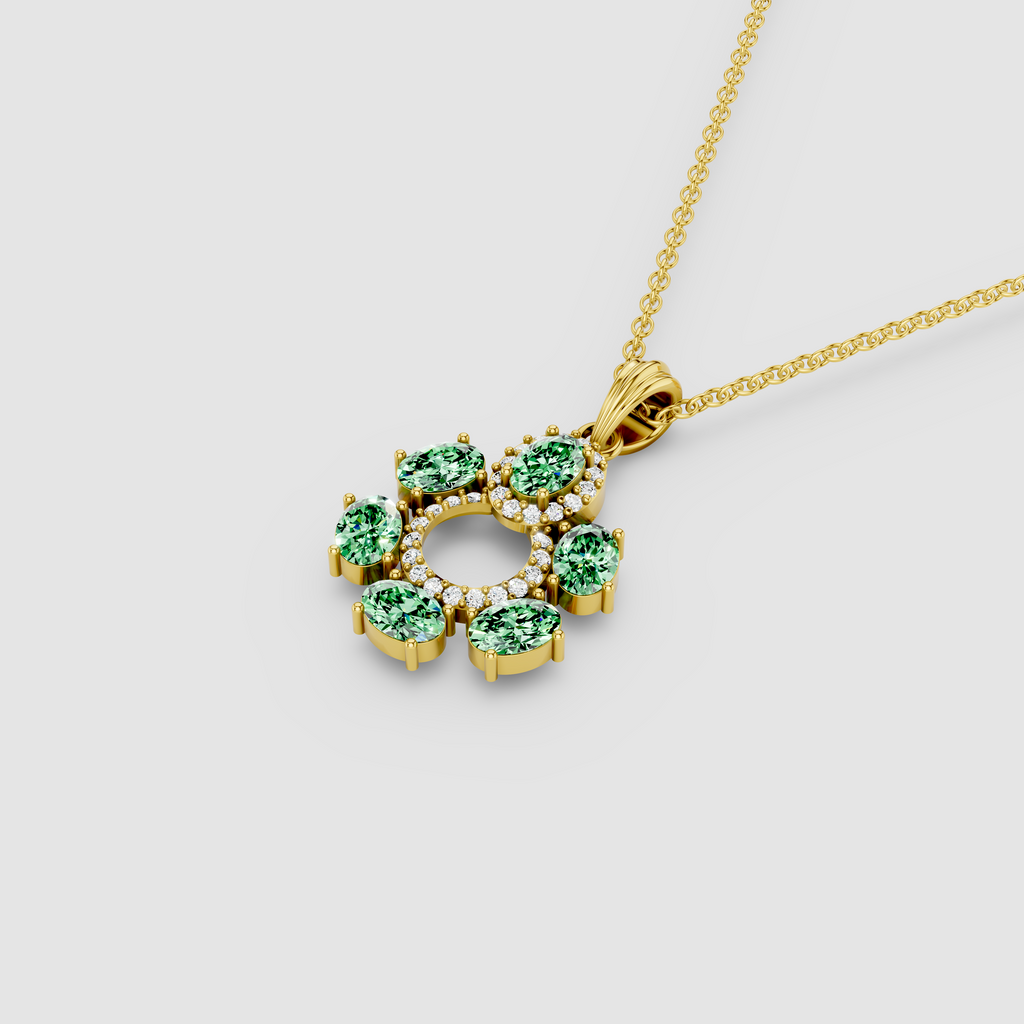 Donna - Solid 18K Gold Oval Peridot Floral Cluster & Moissanite Circle