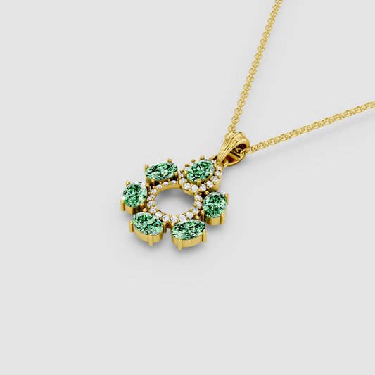 Donna - Solid 18K Gold Oval Peridot Floral Cluster & Moissanite Circle