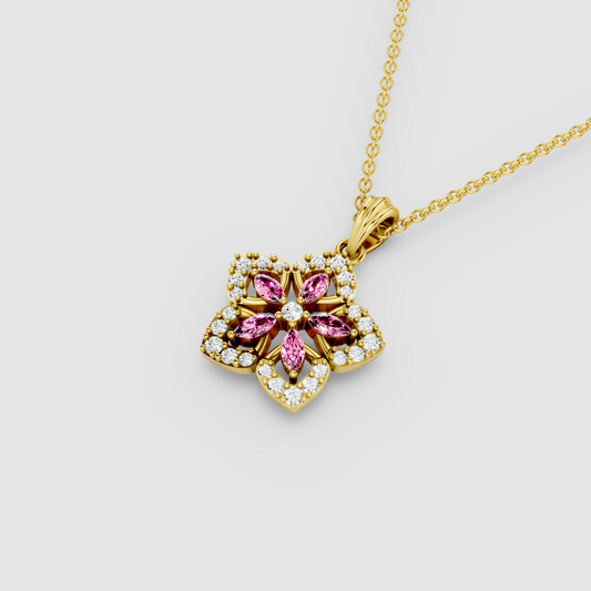 Deborah - 18K Gold Pink Spinel & Moissanite Floral Halo Pendant (Pendant Only)"