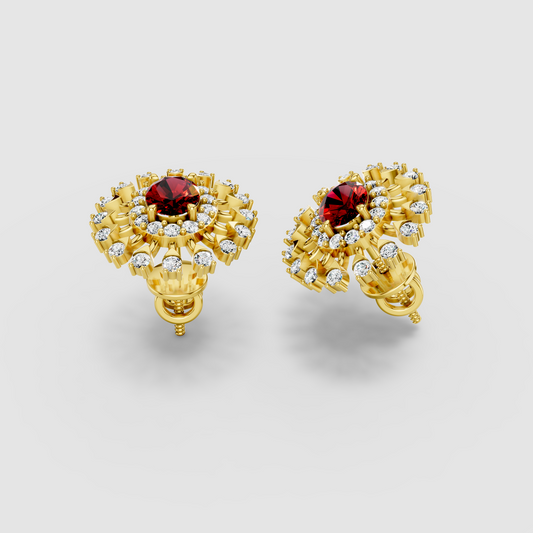 Stephanie - 18K Gold Oval Ruby & Double Moissanite Halo Stud Earrings" (Descriptive & Elegant)