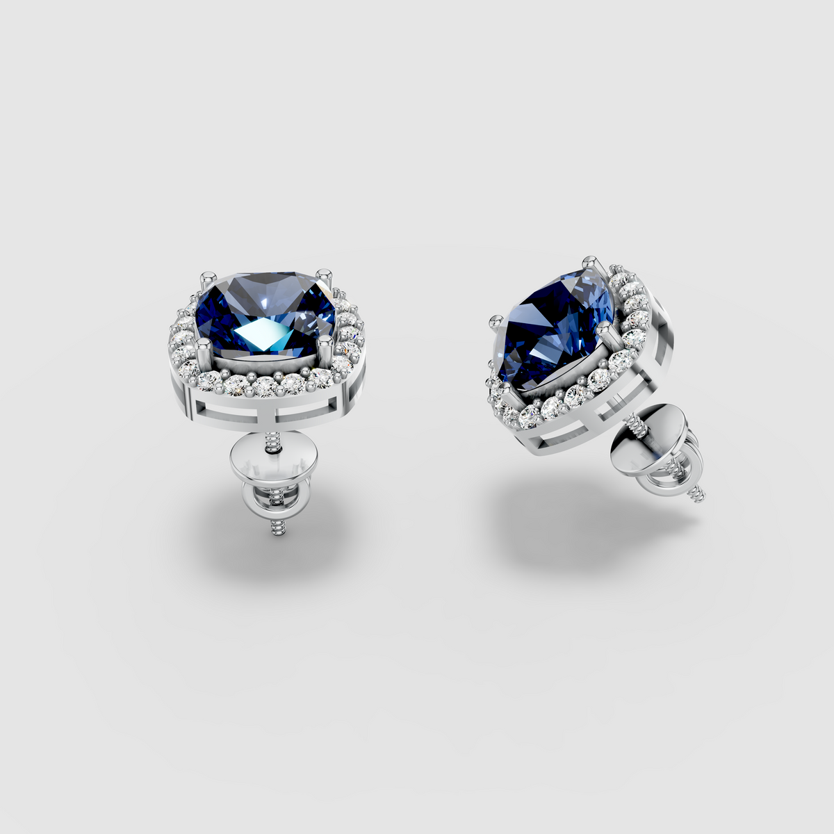 Michelle - 18K Gold Cushion-Cut Sapphire & Moissanite Stud Earrings"