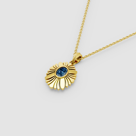 Susan - Solid 18K Gold Blue Sapphire Floral Medallion Pendant"